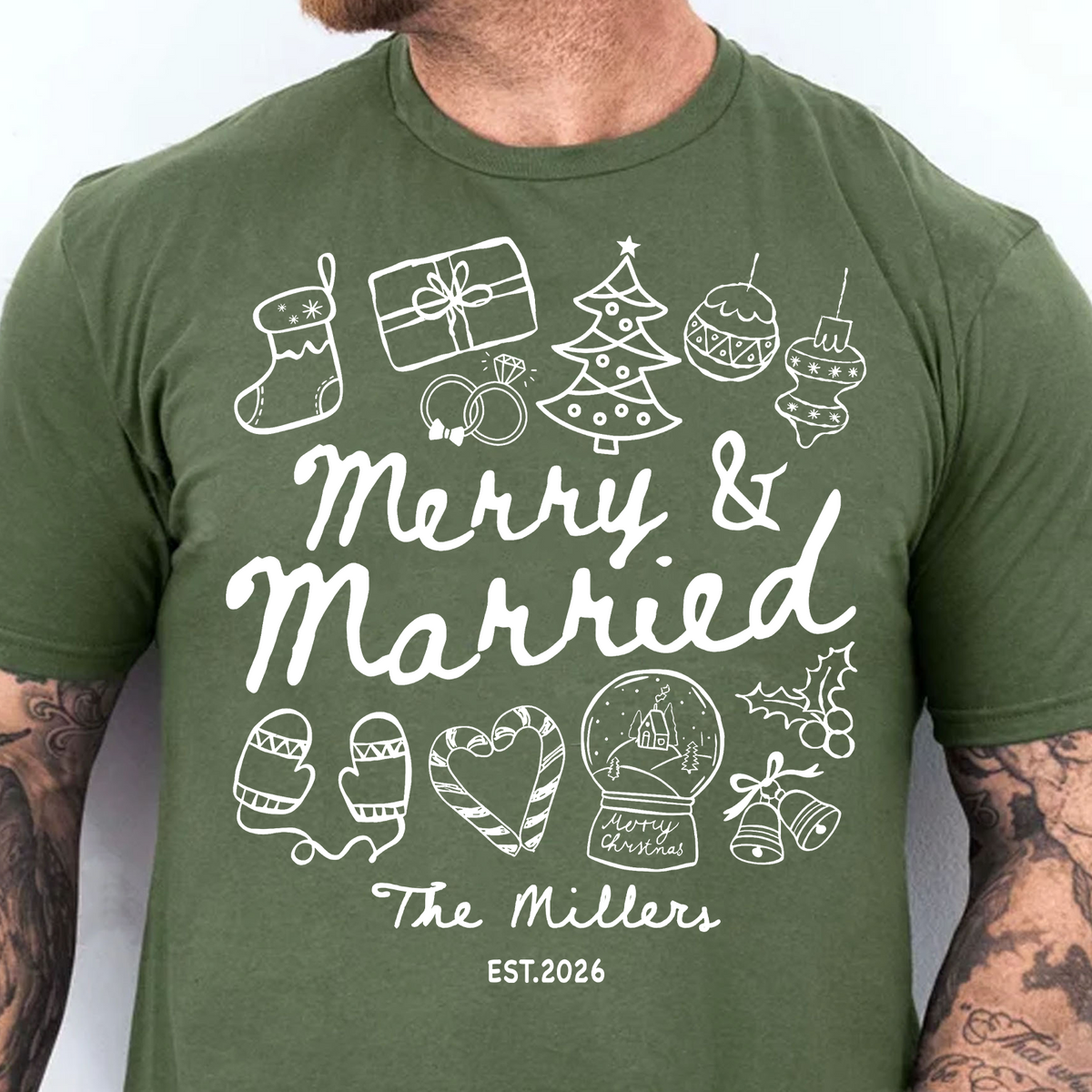 Personalized Merry And Married Shirt, Custom Couples Christmas Tee, Matching Couple Apparel 686302