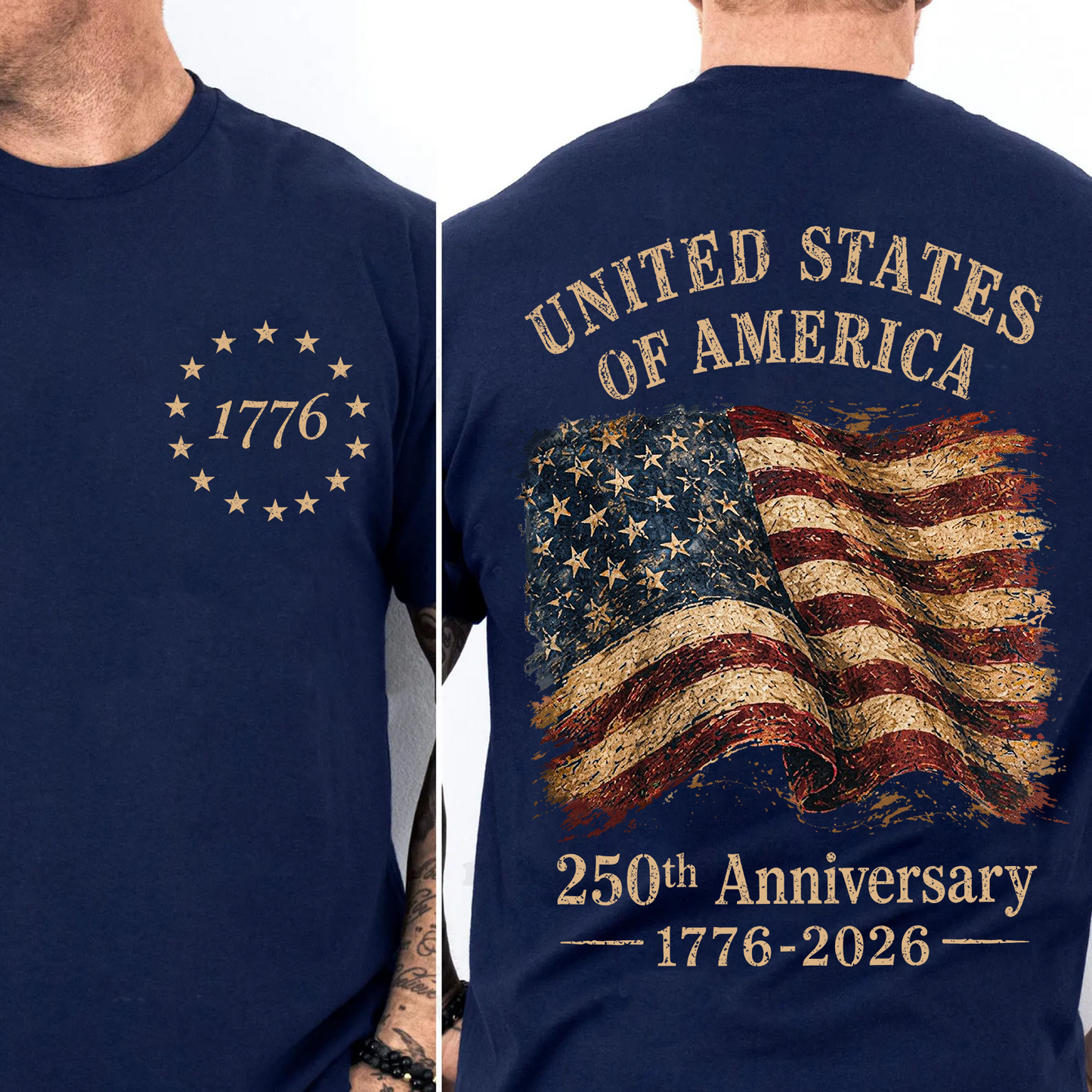 USA 250th Anniversary Pocket & Back Dark Shirt, Vintage USA Flag Tee, Patriotic 4th Of July Gift 685404