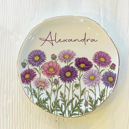 Birth Month Flower Ring Trinket Dish | Personalized Jewelry Dish | Custom Birthday Jewelry Dish | Gift For Her 684798