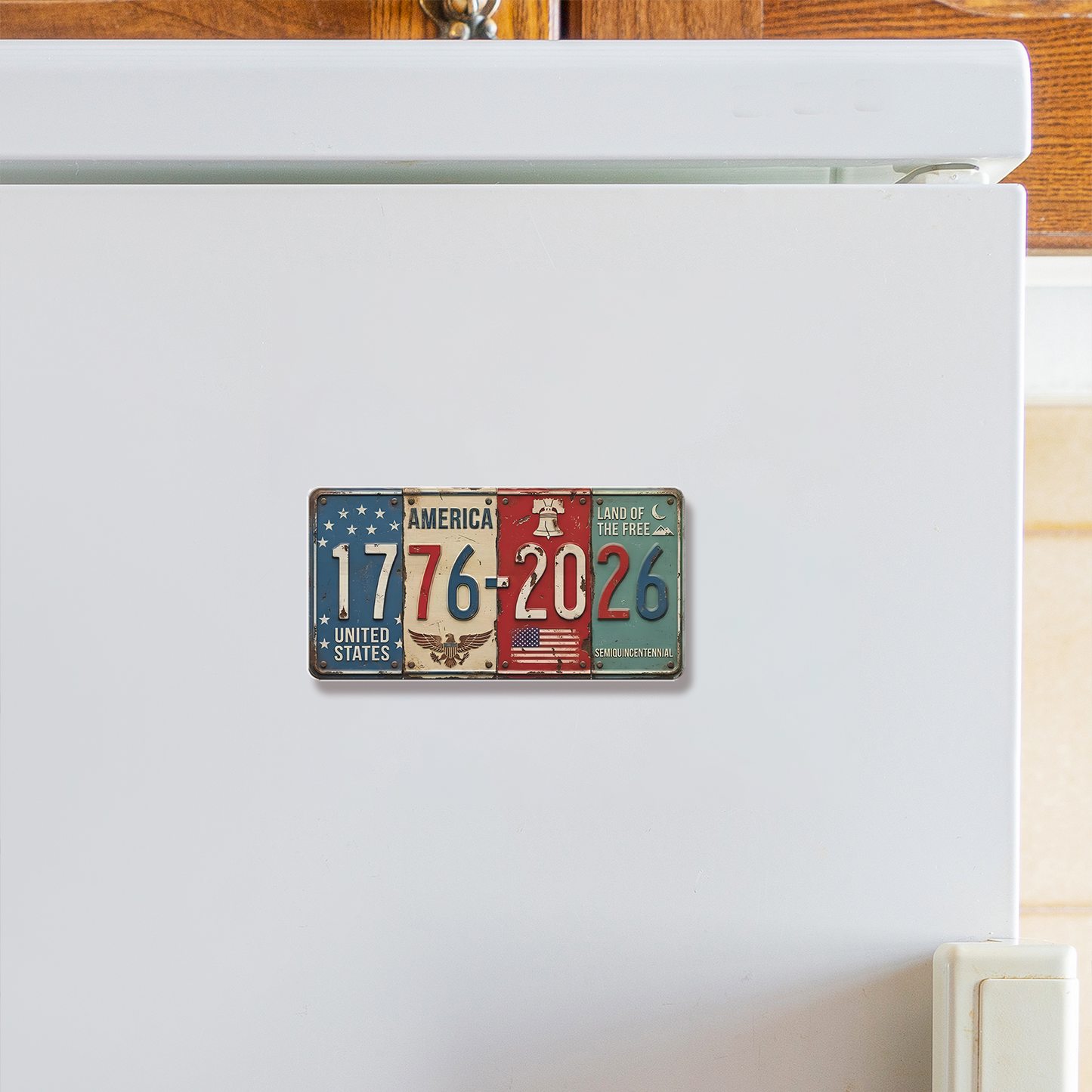 USA 250 Years Anniversary Fridge Magnet | Rustic License Plate Art 1776-2026 Semiquincentennial Decor 684512