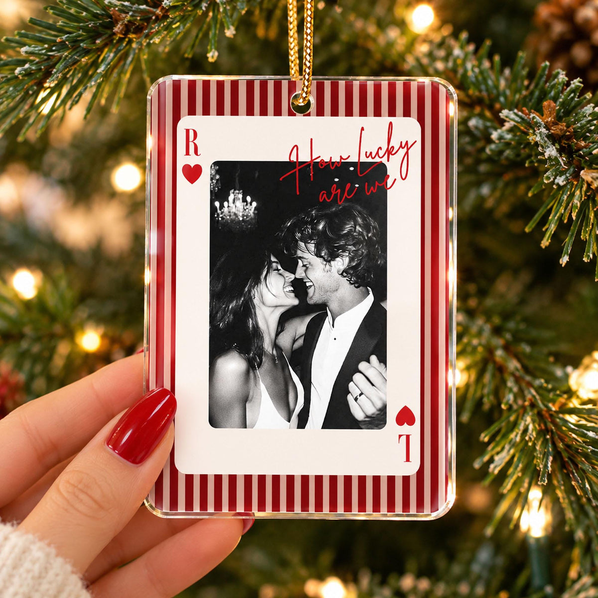Custom Photo Striped Playing Card Acrylic Ornament, Personalized Christmas Gift For Couple 686829 WFD