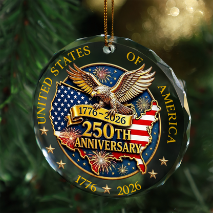 USA 250th Anniversary Glass Ornament, 1776-2026 Patriotic Eagle Ornament, 4th Of July Decorations 685788
