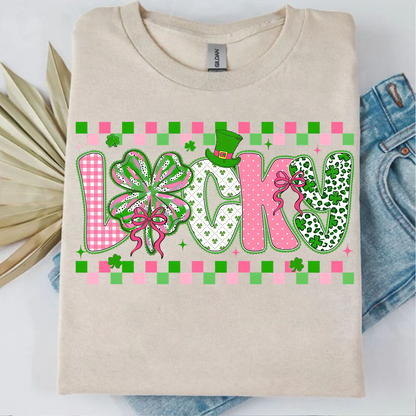 Lucky Checkered Brushstroke Shamrock Bright Shirt | Gift For St Patrick’s Day T-Shirt 684405