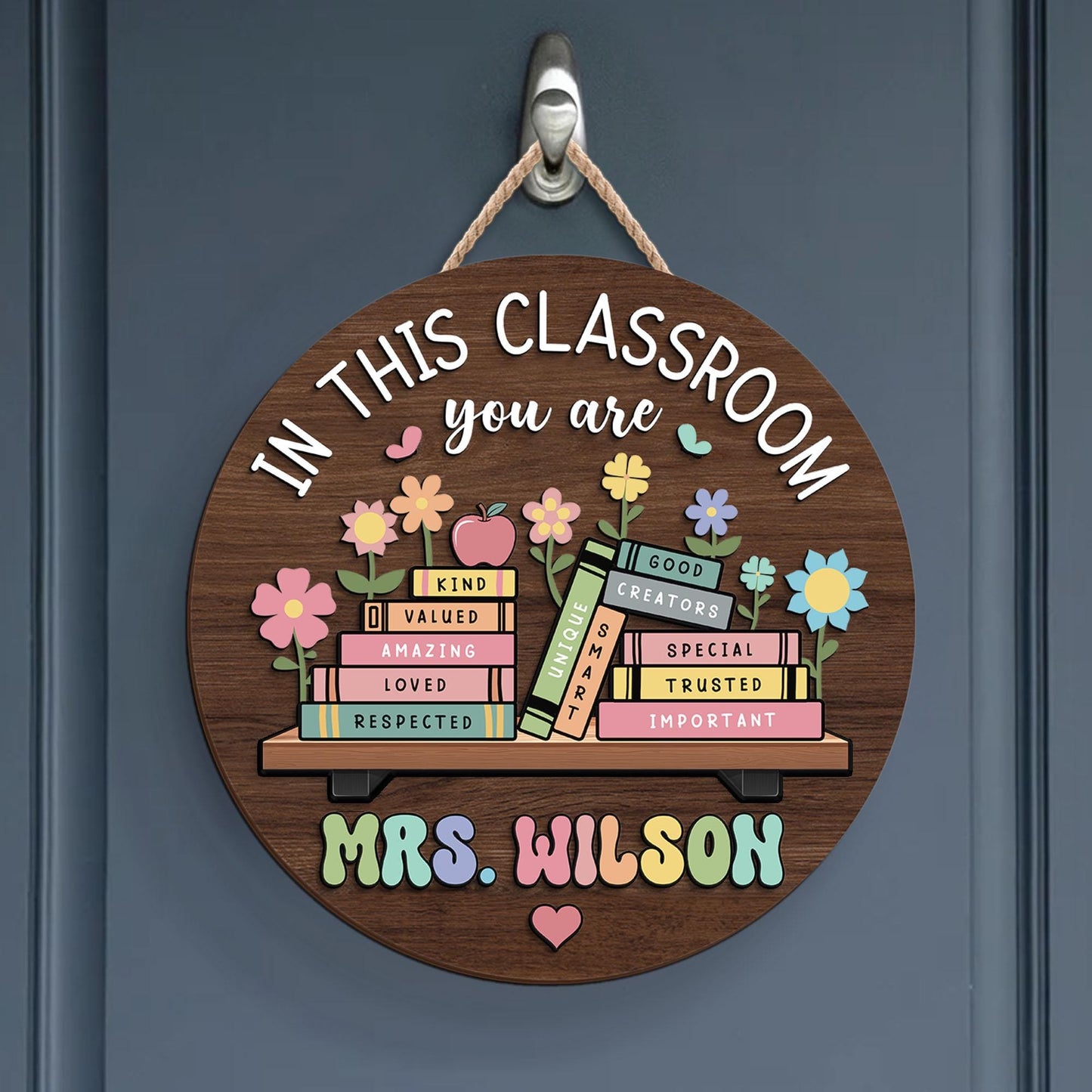 Custom Teacher Name Wooden Sign, Personalized Back To School Door Hanger, Teacher Appreciation Gift 685434 WFD