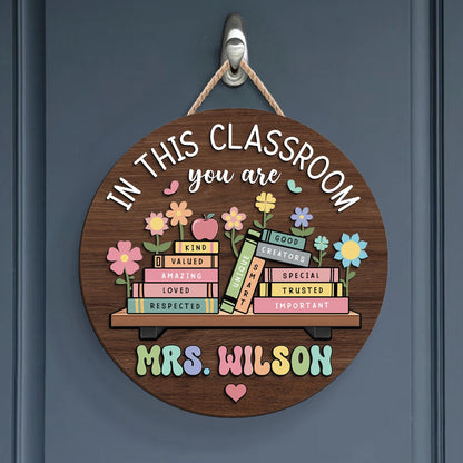 Custom Teacher Name Wooden Sign, Personalized Back To School Door Hanger, Teacher Appreciation Gift 685434 WFD
