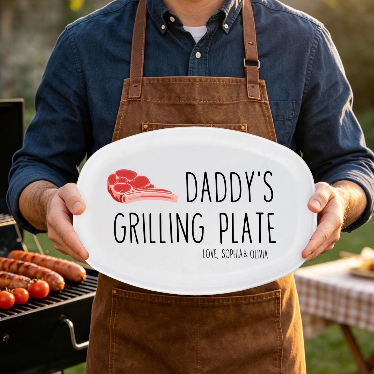 Dad's Grilling Plate, Personalized Serving Tray Platter, Custom Father's Day Gift From Kids 685074