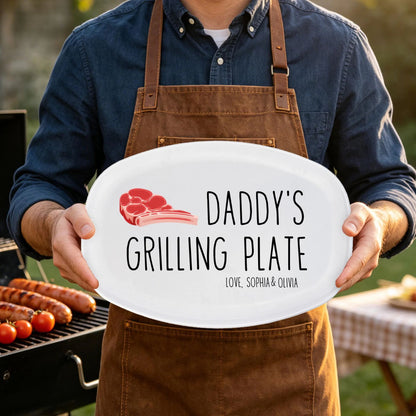 Dad's Grilling Plate, Personalized Serving Tray Platter, Custom Father's Day Gift From Kids 685074