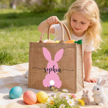 Personalized Easter Tote Bag | Jute Easter Bag | Kids Egg Hunt Bag | Custom Name Easter Basket 684392