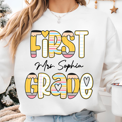 Personalized Grade Level Bright Shirt, Custom Teacher Name Appreciation Tee, Back To School Gift 685488