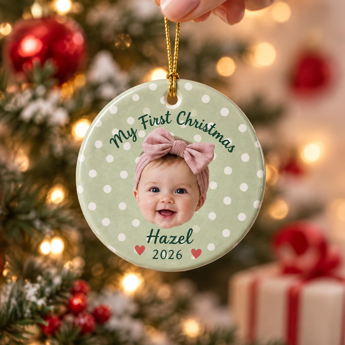 Custom Photo First Christmas Ceramic Ornament, Personalized Christmas Keepsake Gift For Family 686377 WFD