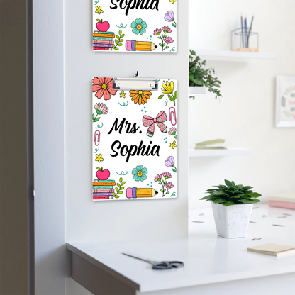 Custom Teacher Name Clipboard, Personalized Back To School Floral Clipboard, Teacher Appreciation Gift 685524