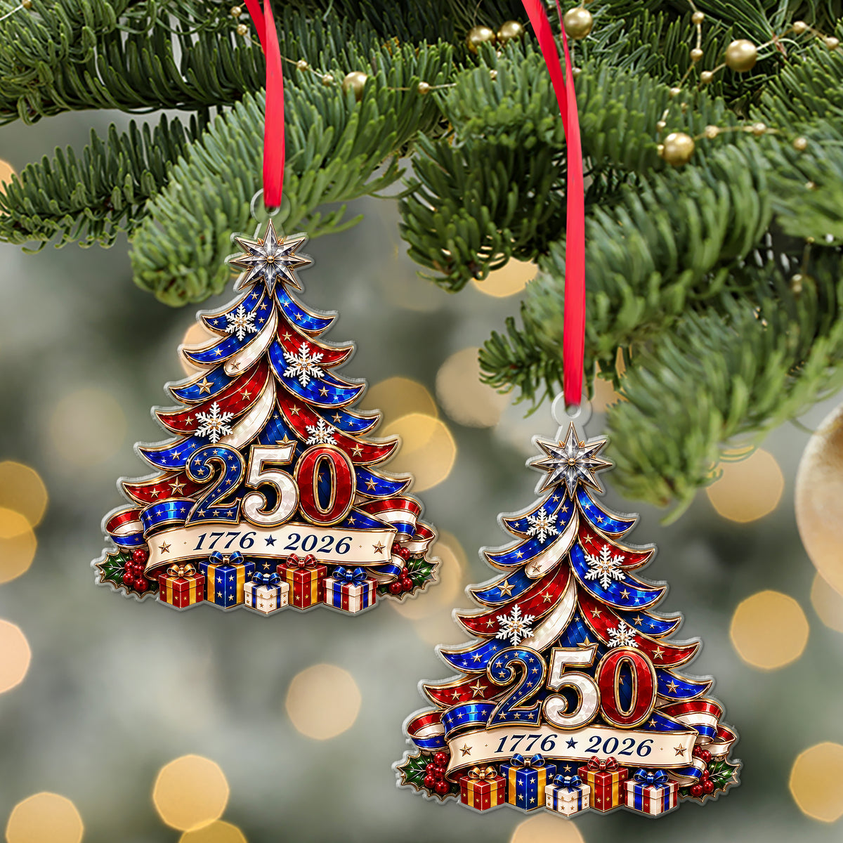 Christmas Tree 250 Years Of Freedom, America 250th Anniversary Acrylic Ornament 2026, Patriotic American Gift 686612