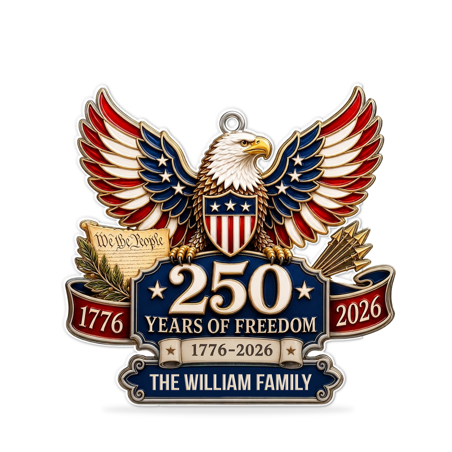 Personalized USA 250 Years Of Freedom Acrylic Ornament, 1776–2026 Bald Eagle Patriotic Christmas Ornament 685831