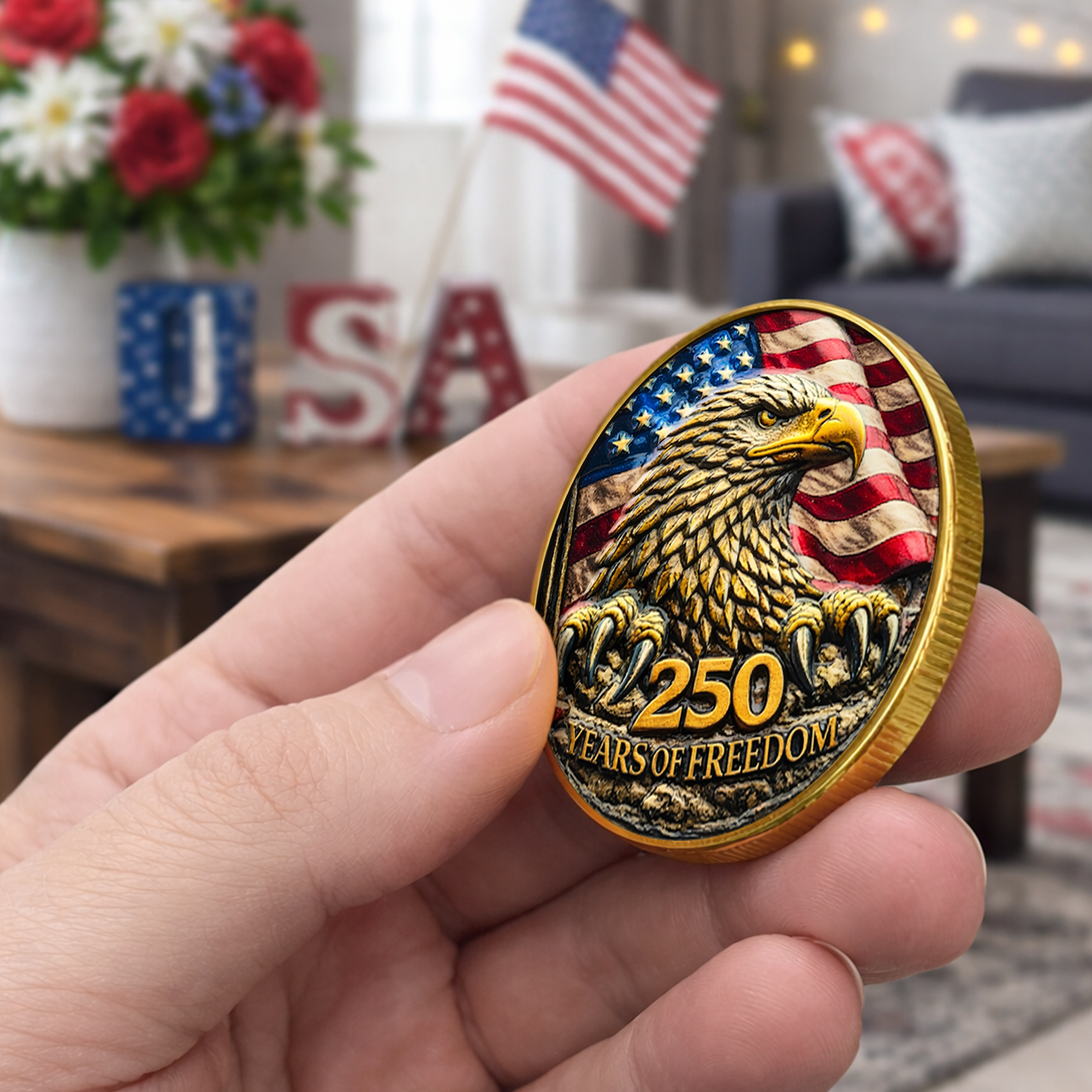 USA 250th Anniversary Coin, Patriotic 250 Years Of Freedom Eagle & Liberty Bell Coins 685810