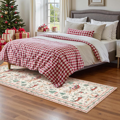 Traditional Santa & Reindeer Christmas Runner Rug - Festive Holiday Welcome Mat 686515 WFD