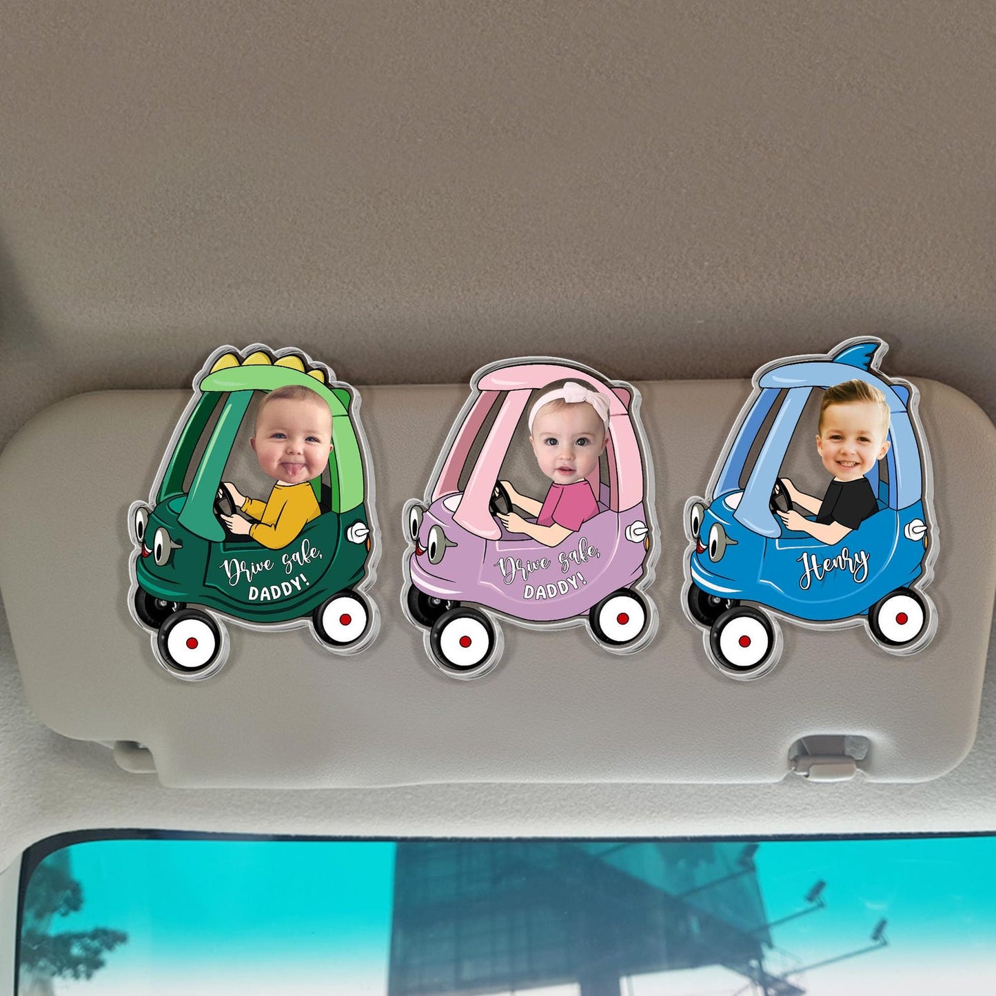 Custom Kids Photo Drive Safe Daddy Car Visor Clip, Personalized Visor Clip Gift For Dad, Father’s Day Gift 684990