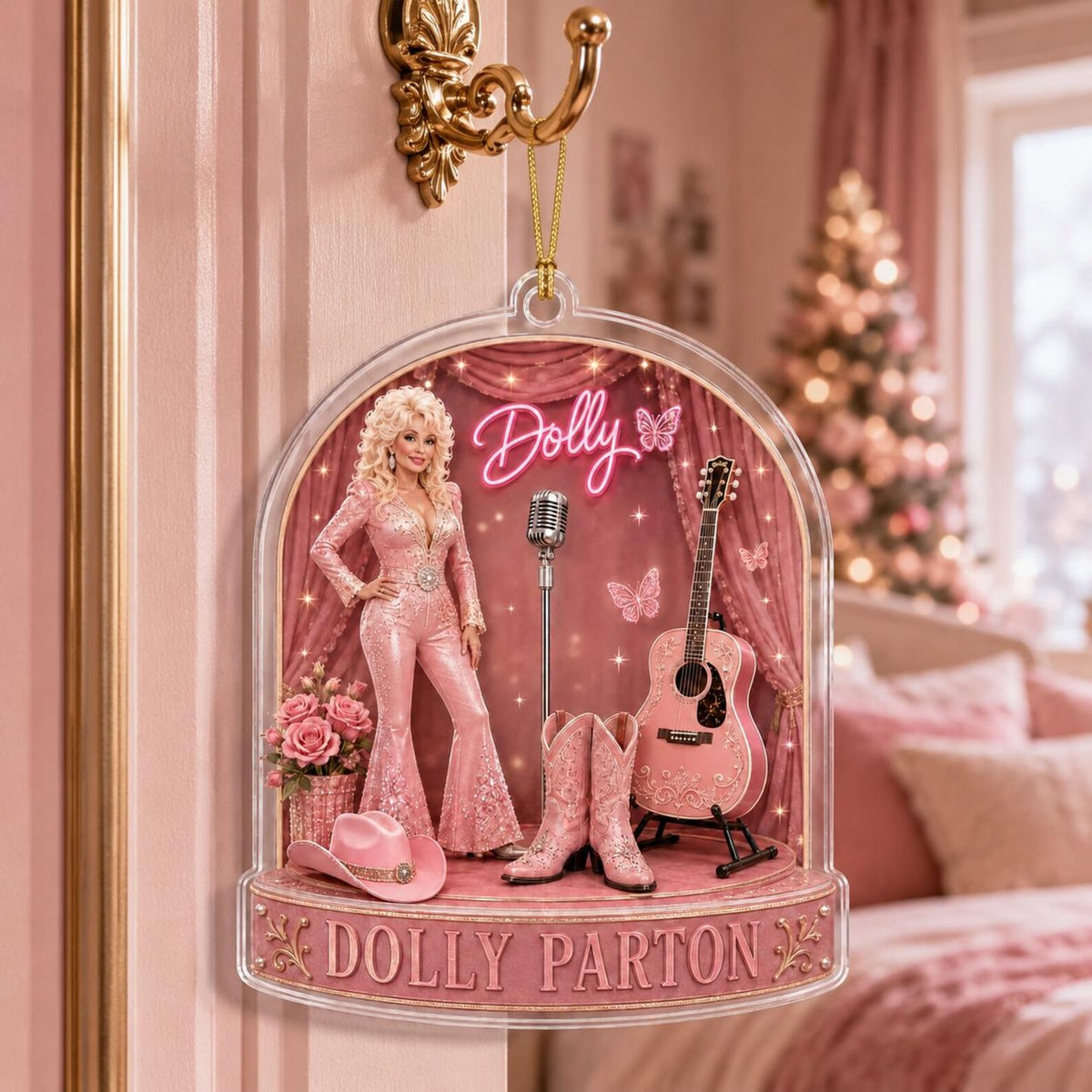 Dolly Parton Memorial Acrylic Ornament, Pink Country Music Tribute Christmas Decor 686101 WFD