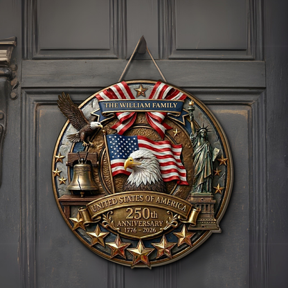 Personalized America 250 Years Anniversary | 1776-2026 Semiquincentennial Patriotic Wooden Sign 684514