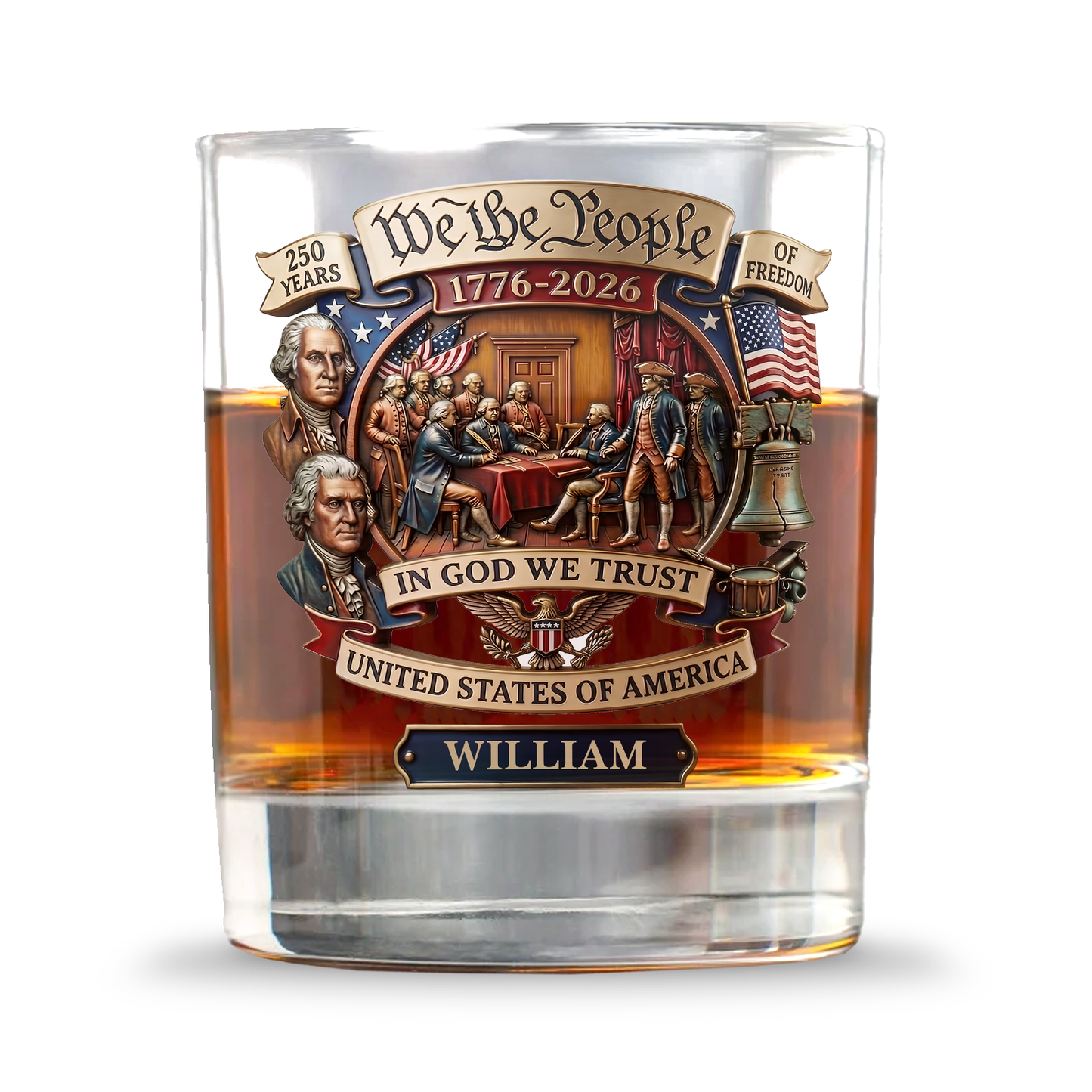 250 Years Anniversary We The People Whiskey Glass | 1776-2026 Semiquincentennial Patriotic Glass 684690