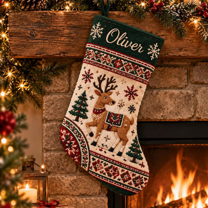 Personalized Santa Snowman & Reindeer Stocking, Custom Name Christmas Keepsake Gift 686721 WFD