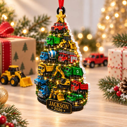 Personalized Kids Construction Truck Christmas Acrylic Ornament, Custom Name Xmas Tree Hanging Ornament 686755 WFD