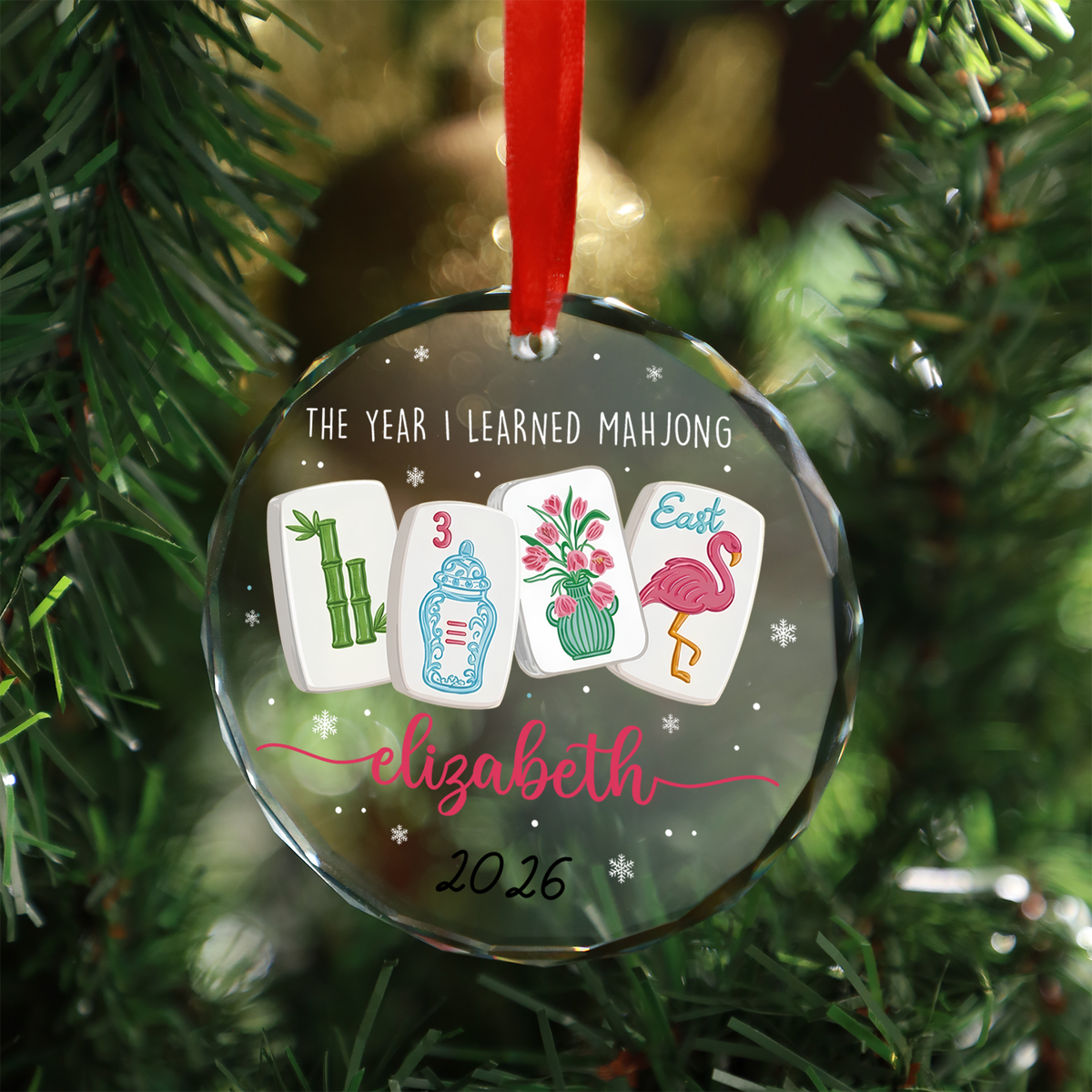 Personalized The Year I Learned Mahjong Glass Ornament, Custom Name Funny Christmas Gift 686448
