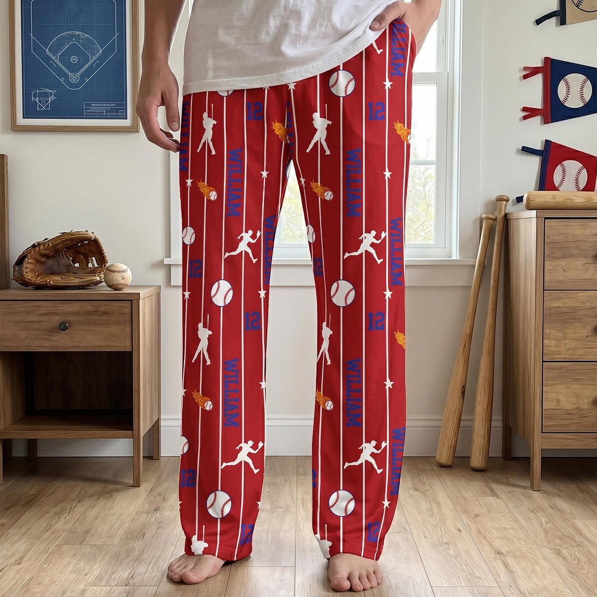 Personalized Sport Pajamas Pants, Custom Name And Number Lounge Pants, Gift For Baseball, Football, Basketball Lover 686310