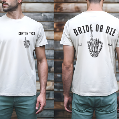 Personalized Bride Or Die Pocket & Back Bright Shirt, Funny Halloween Party Tee, Spooky Skeleton Hands Shirt 685667