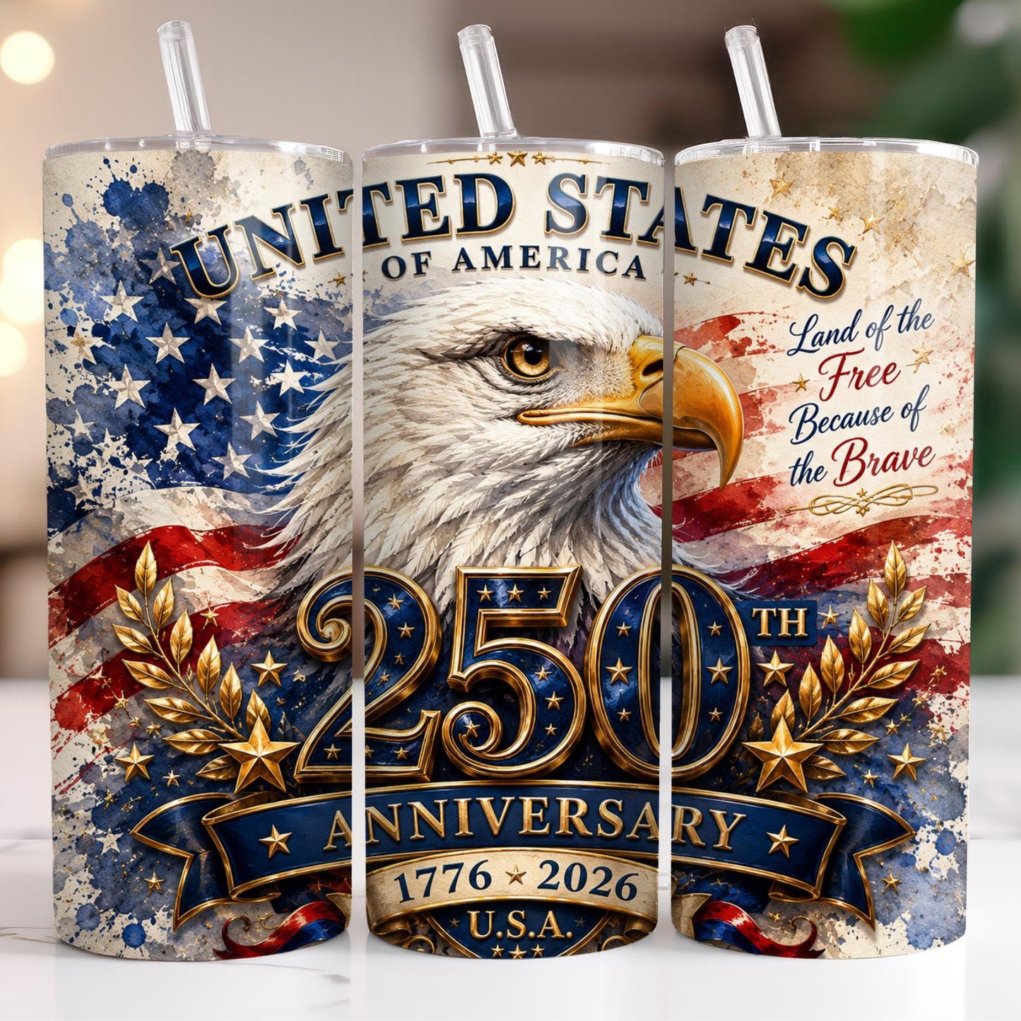 USA 250th Anniversary Tumbler | Patriotic Semiquincentennial 1776-2026 Skinny Tumbler 685192