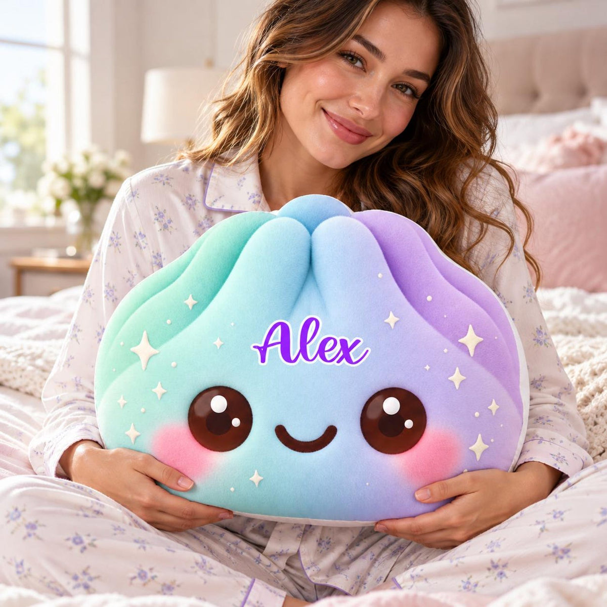 Personalized Kawaii Dumpling Pillow, Custom Name Rainbow Squishy Cushion, Rainbow Squishy Toy For Kid 686928 WFD
