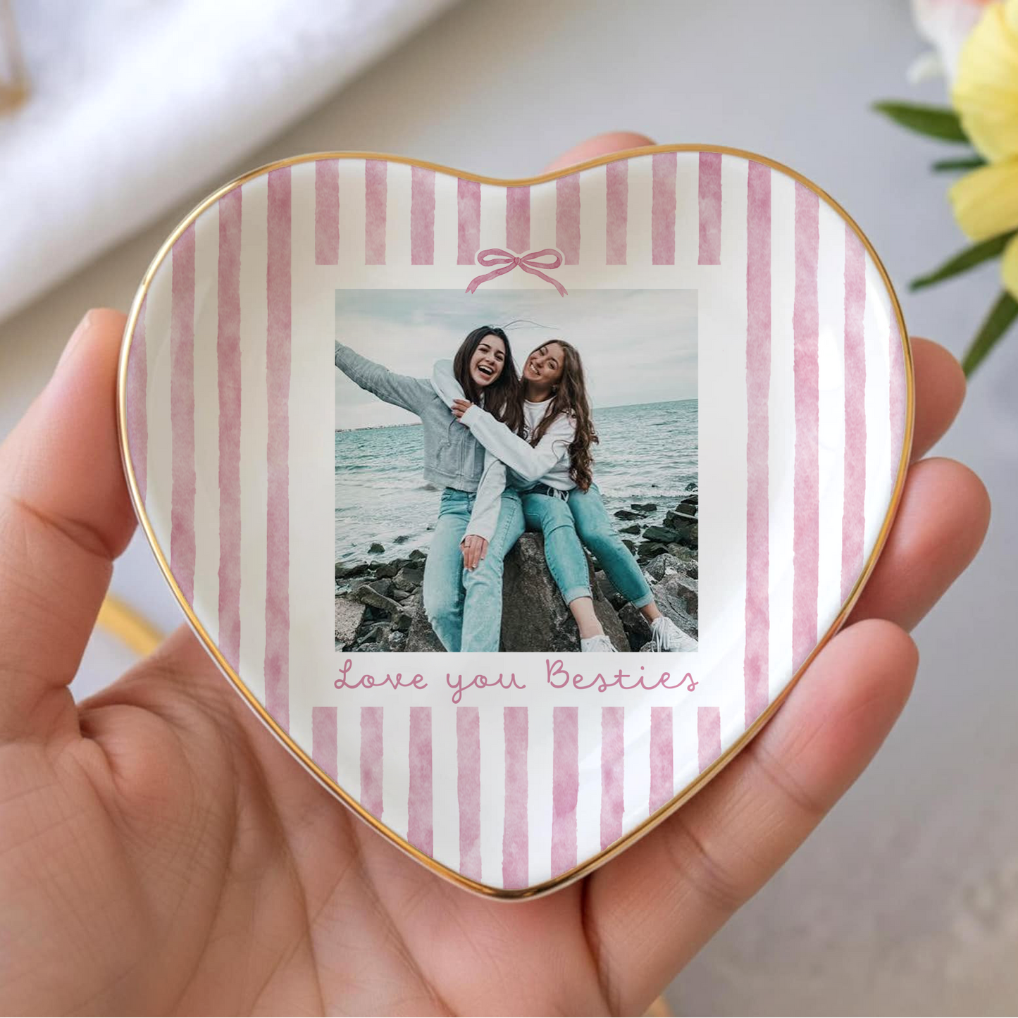 Custom Bestie Photo Jewelry Dish, Personalized Best Friend Trinket Tray, Birthday Gifts For Bestie 685595