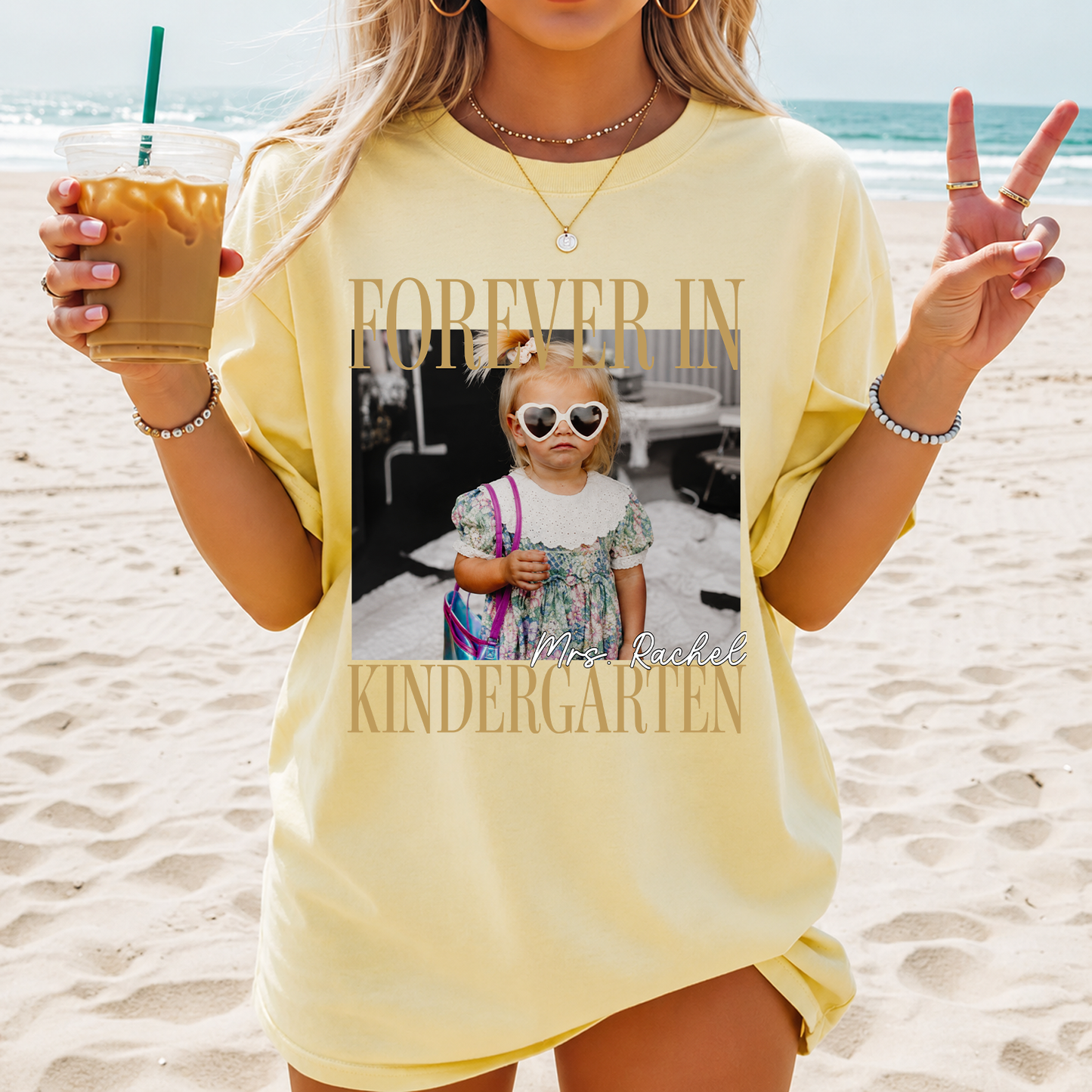 Custom Photo Forever In Kindergarten Comfort Colors Shirt, Personalized Teacher Team Tee, Back To School Gift 685843