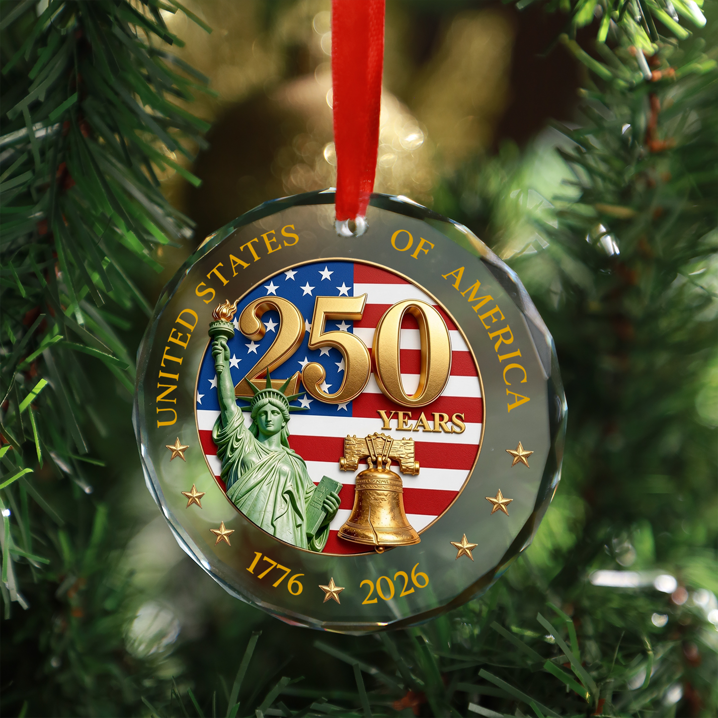 USA 250th Anniversary Glass Ornament, 1776-2026 Statue Of Liberty Ornament, Patriotic Christmas Decoration 685787