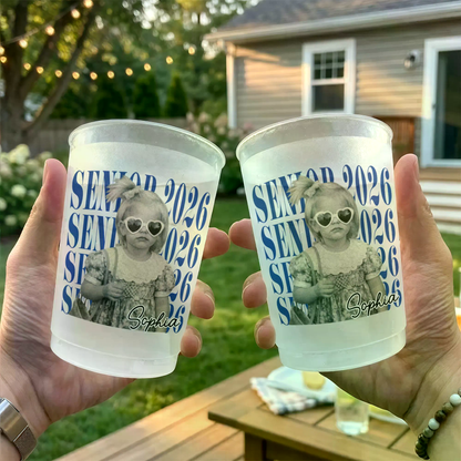 Custom Vintage Childhood Photo Senior 2026 Frosted Cups, Personalized Party Cups, Funny High School Grad Gift 684832