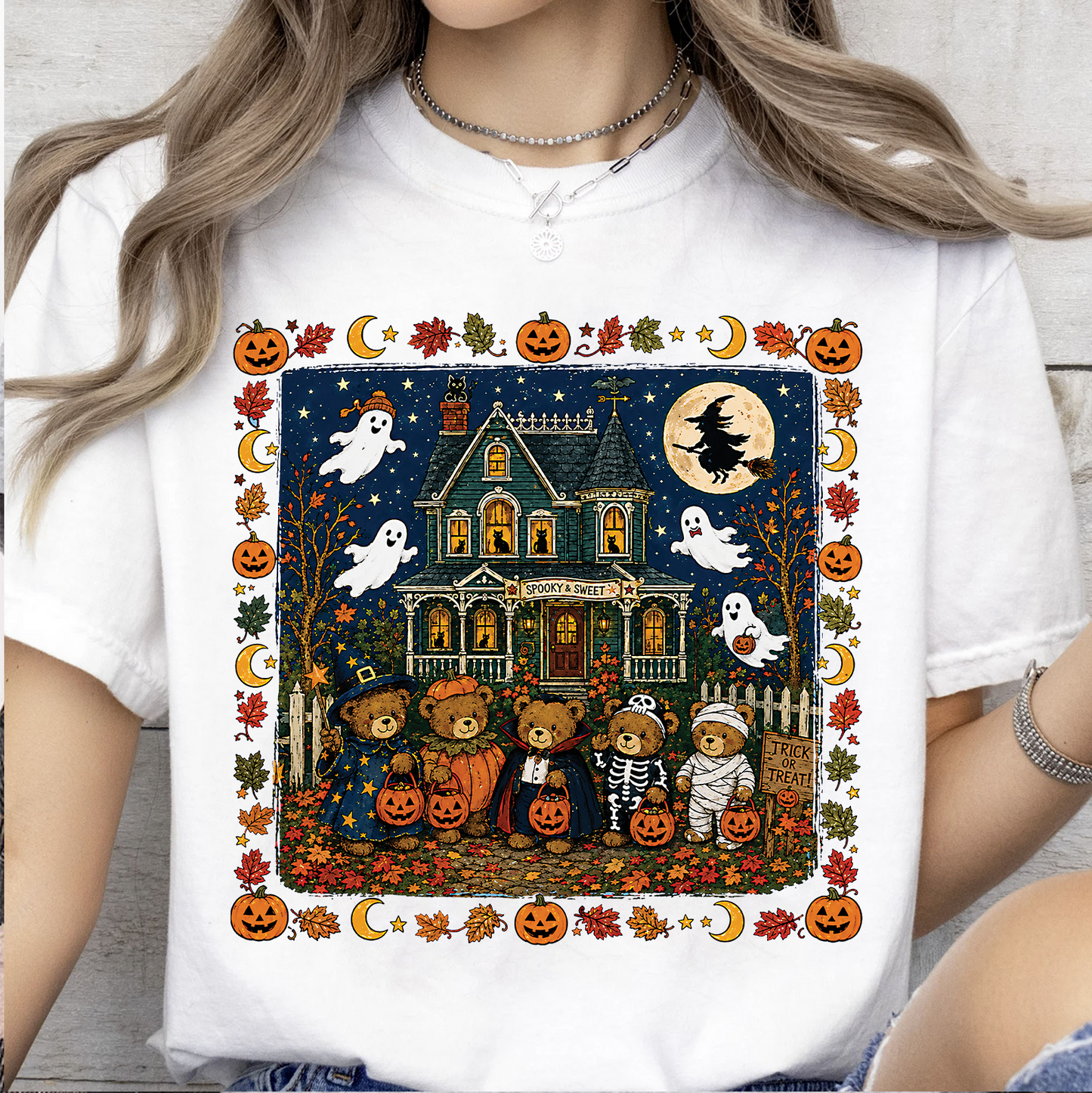 Vintage 90s Nostalgic Bears Halloween Graphic Bright Shirt, Retro Spooky Season Tee 685613