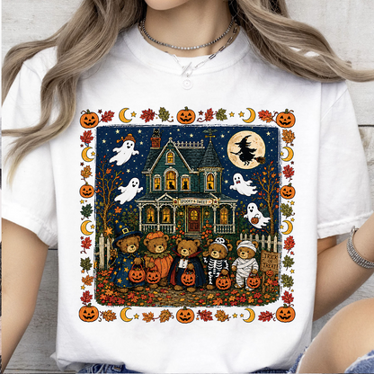 Vintage 90s Nostalgic Bears Halloween Graphic Bright Shirt, Retro Spooky Season Tee 685613