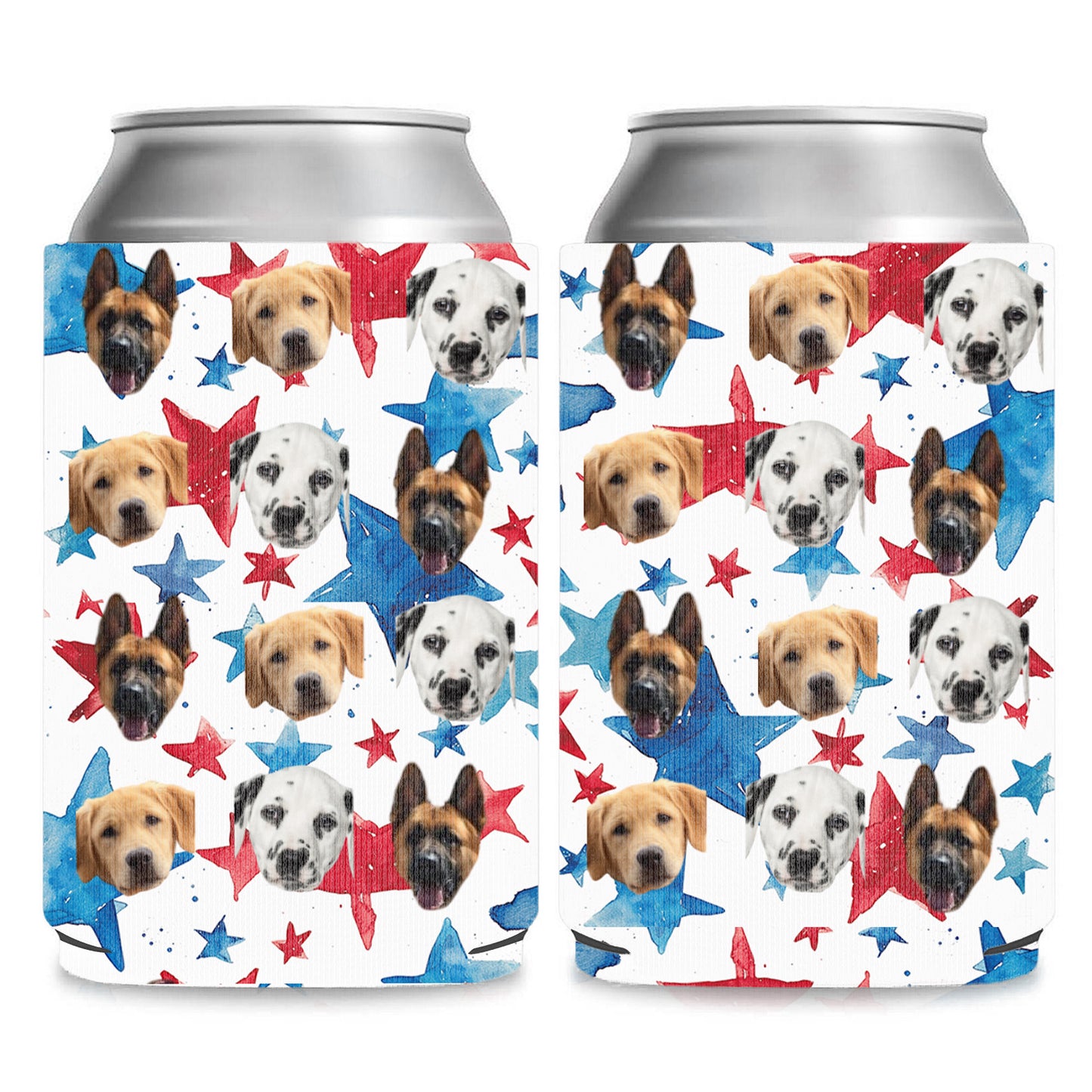Personalized Patriotic Paws & Stars Can Cooler | Custom Pet Photo Can Holder | 4th Of July Can Sleeve | Independence Day Gift 682393