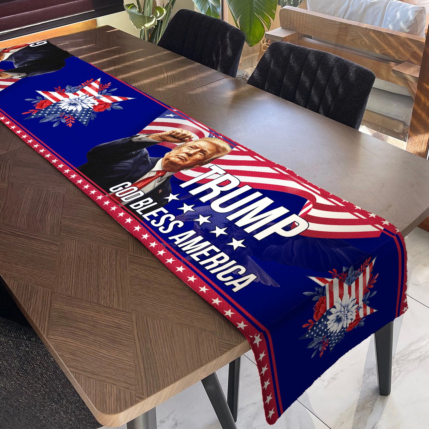 Trump God Bless America Table Runner | Trump Flag 4th Of July | Independence Day Table Runner For Kitchen 682351 - GOP