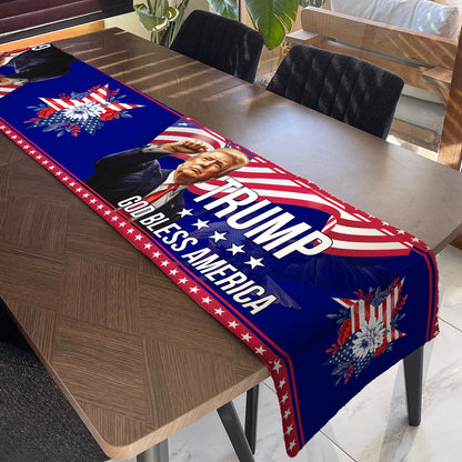 Trump God Bless America Table Runner | Trump Flag 4th Of July | Independence Day Table Runner For Kitchen 682351 - GOP