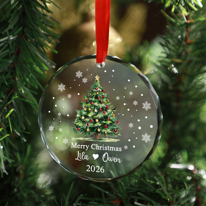 Personalized Crystal Christmas Tree Glass Ornament, Custom Name Holiday Decor Gift For Couple 686619