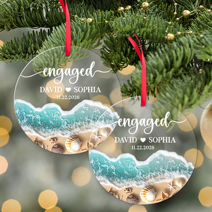 Personalized Beach Engaged Acrylic Ornament, First Christmas Engaged Gift, Couple Christmas Keepsake Gift 685766