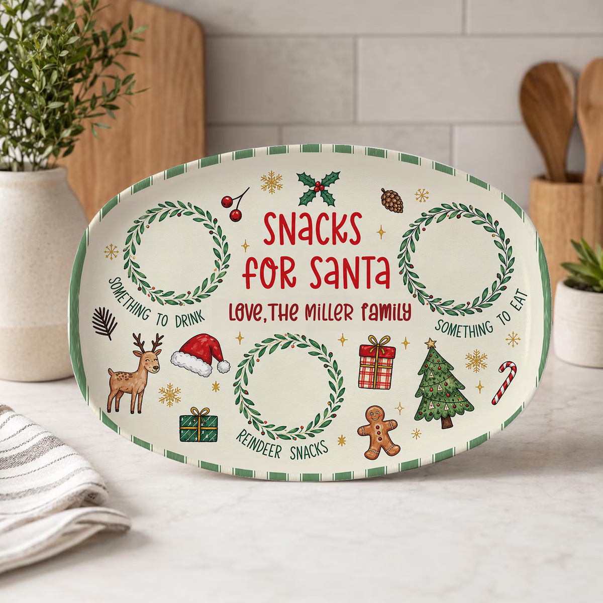 Personalized Snacks For Santa Plate, Custom Name Holiday Christmas Plate Gift For Family 686641