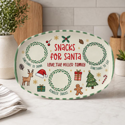 Personalized Snacks For Santa Plate, Custom Name Holiday Christmas Plate Gift For Family 686641