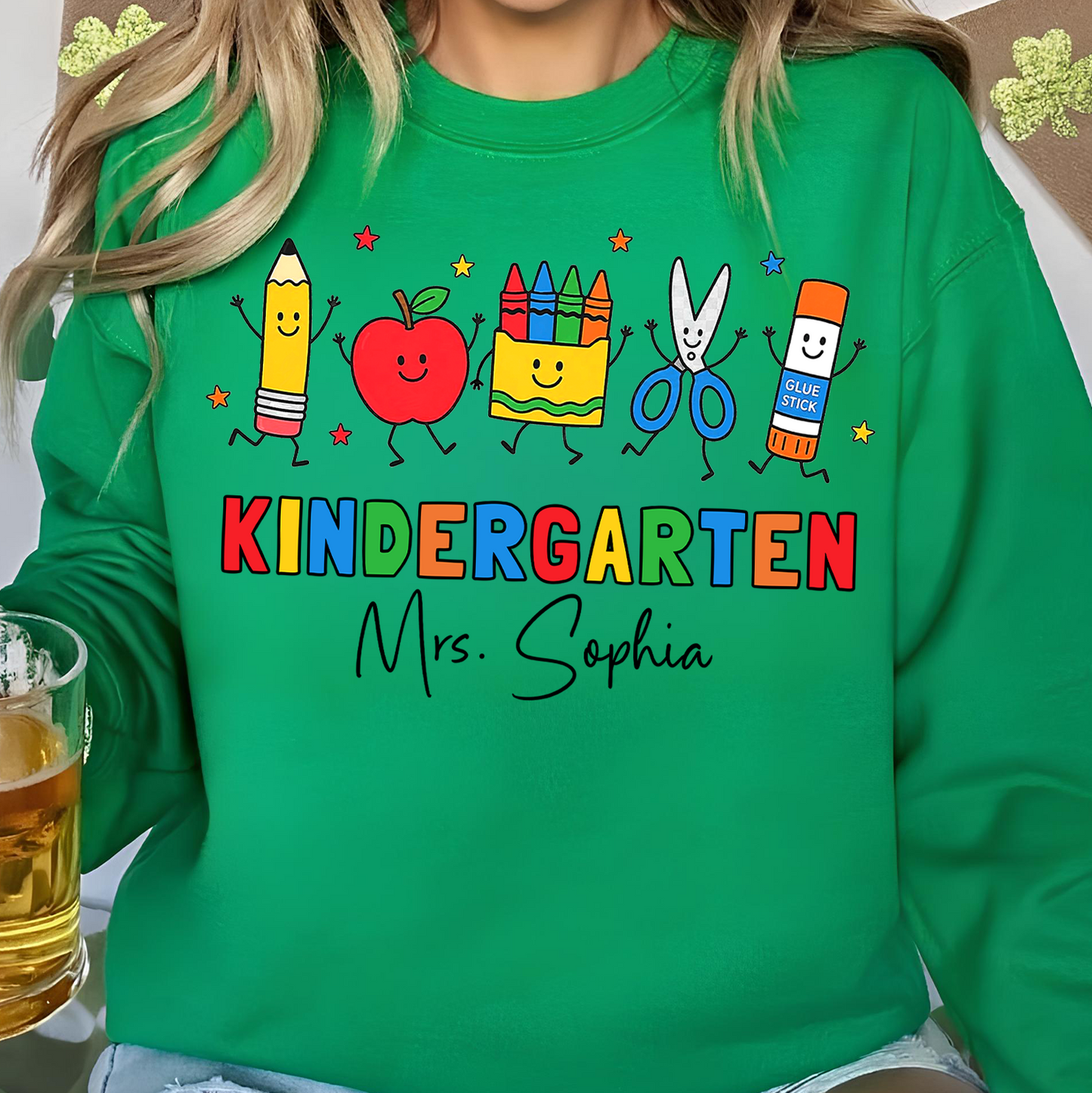Custom Name Kindergarten Teacher Bright Shirt, Personalized Vintage School Supplies Tee, Back To School Gift 685731
