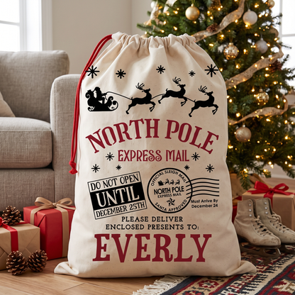Personalized North Pole Santa Sack, Custom Name Christmas Gift Bag, Holiday Gift For Family 686716 WFD