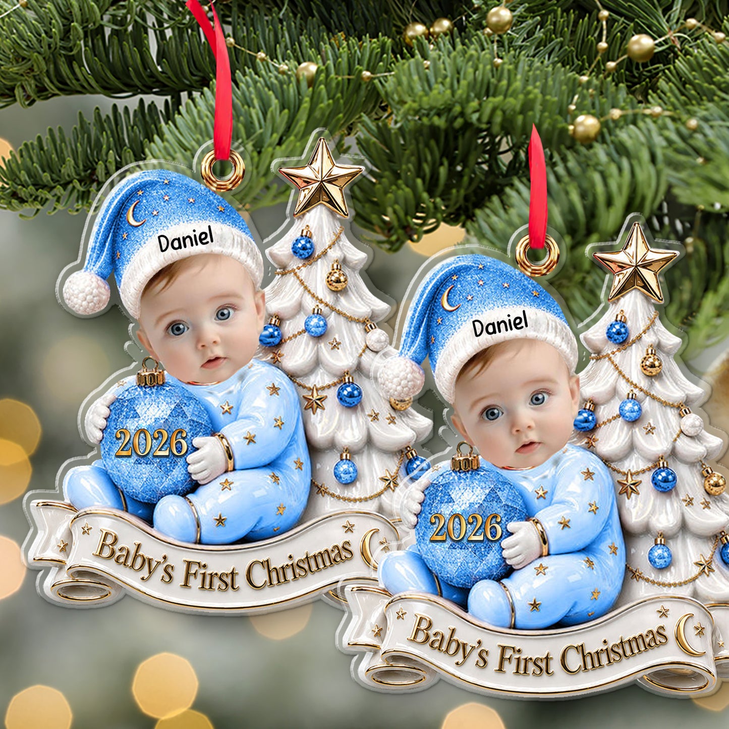 Custom Photo Baby’s First Christmas Acrylic Ornament, Personalized Newborn Gift For Family, Christmas Tree Decor 685942
