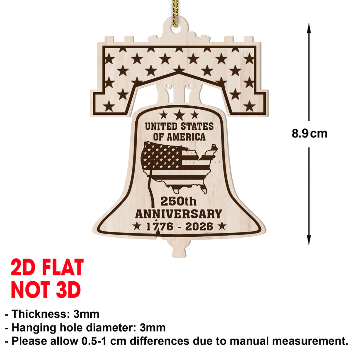America's 250th Anniversary Ornament | 250th Anniversary United States Wooden Patriotic Ornament | America 1776–2026 Gift 683585_2