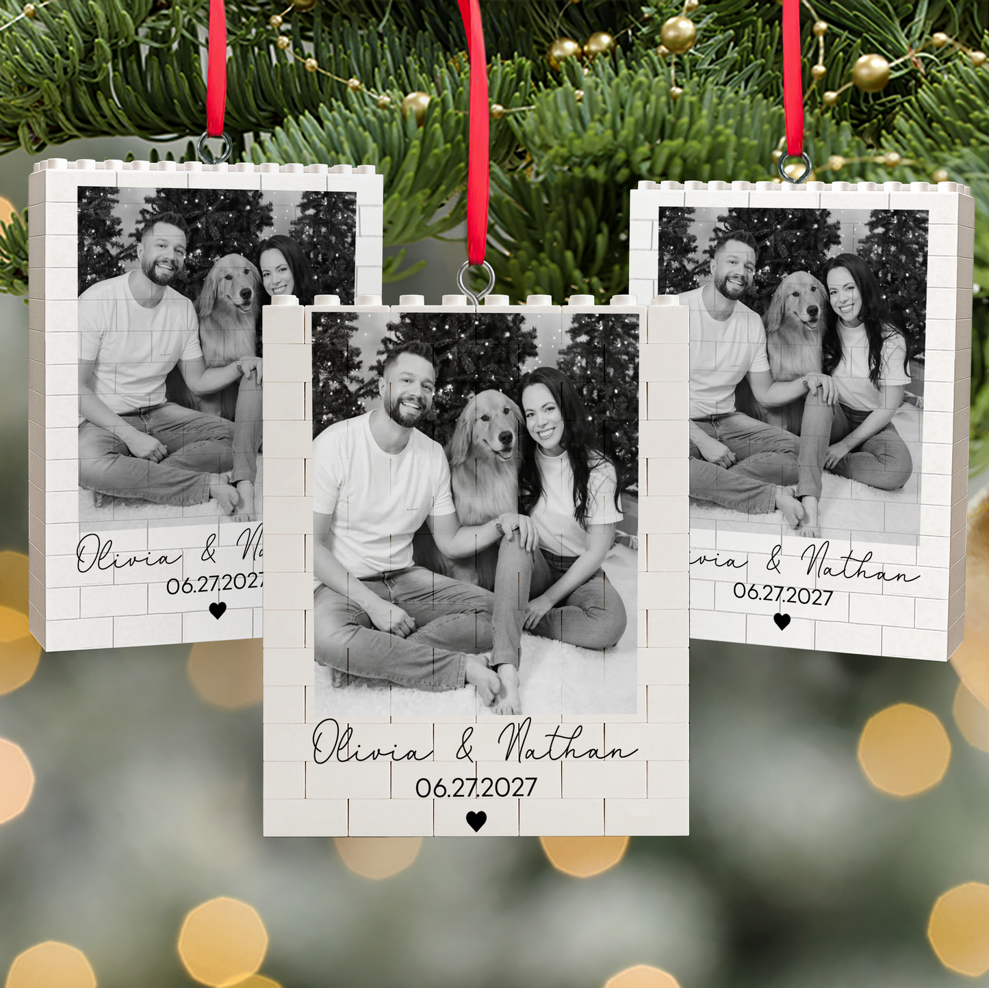 Custom Photo Building Blocks Ornament For Couples, Personalized Anniversary Keepsake, Christmas Gift For Couples 684207