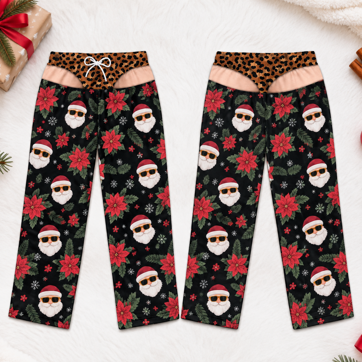 Funny Cheeky Santa Christmas Pajamas Pants, Personalized Gift For Husband Dad Grandpa 686139