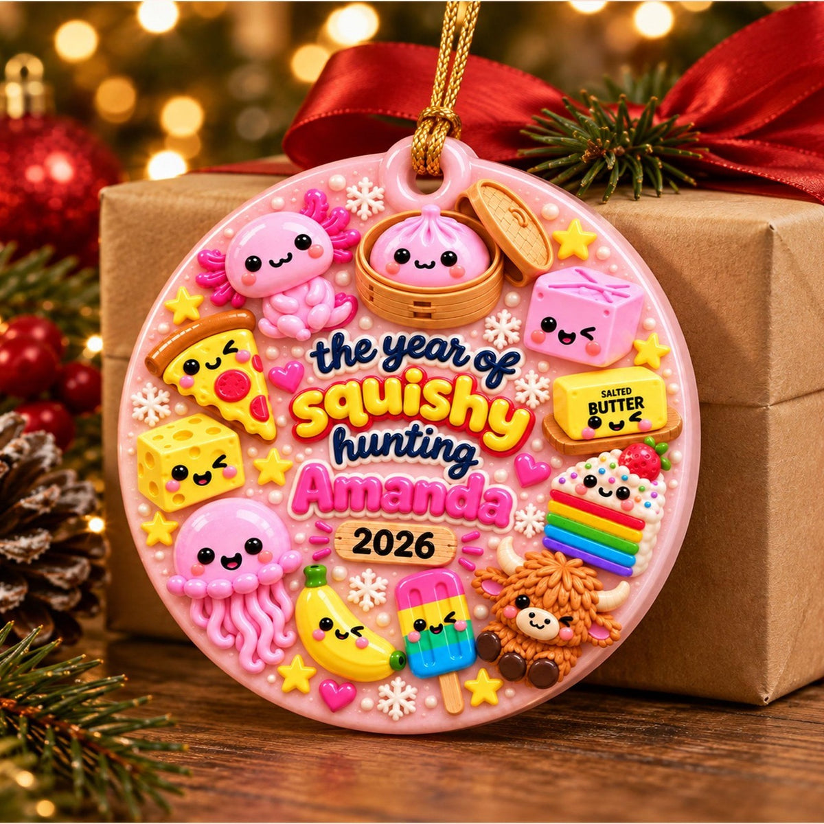 Personalized The Year Of Squishy Hunting 3D Relief White Acrylic Ornament, Funny Christmas Gift For Kids 686345 WFD